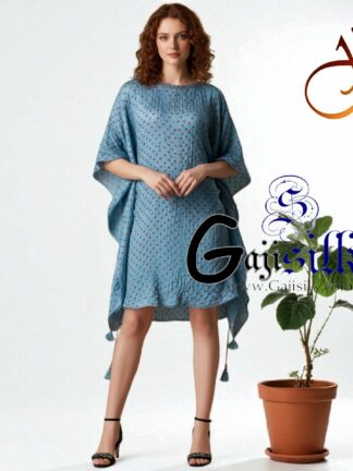 Peacock Blue Red Bandhani Kaftan Pure Gaji Silk Arfat Khatri Designer