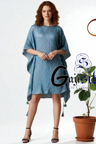 Peacock Blue Red Bandhani Kaftan Pure Gaji Silk Arfat Khatri Designer