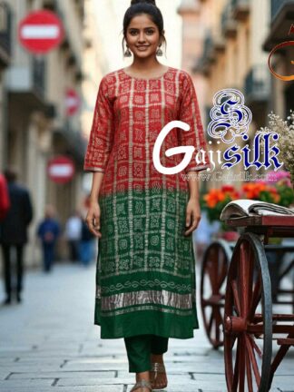 Red Green Bandhani Gharchola Kurti Pure Gaji Silk Arfat Khatri Designer