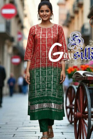 Red Green Bandhani Gharchola Kurti Pure Gaji Silk Arfat Khatri Designer