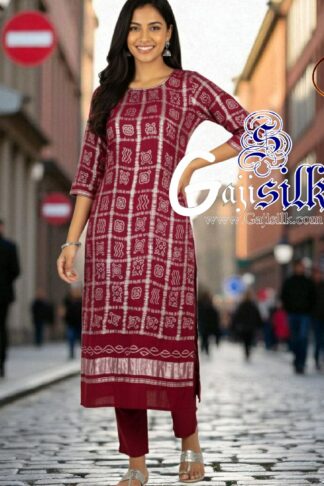 Marron Bandhani Gharchola Kurti Pure Gaji Silk Arfat Khatri Designer