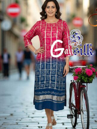 Pink T Blue Bandhani Gharchola Kurti Pure Gaji Silk Arfat Khatri Designer