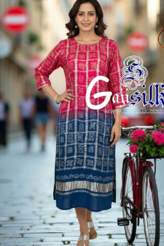 Pink T Blue Bandhani Gharchola Kurti Pure Gaji Silk Arfat Khatri Designer