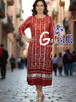 Red Marron Bandhani Gharchola Kurti Pure Gaji Silk Arfat Khatri Designer