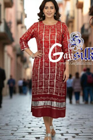 Red Marron Bandhani Gharchola Kurti Pure Gaji Silk Arfat Khatri Designer