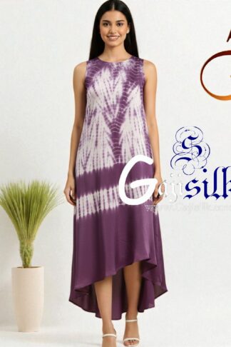 Lavender Flower Shibori Kurti Gaji Silk Arfat Khatri Designer