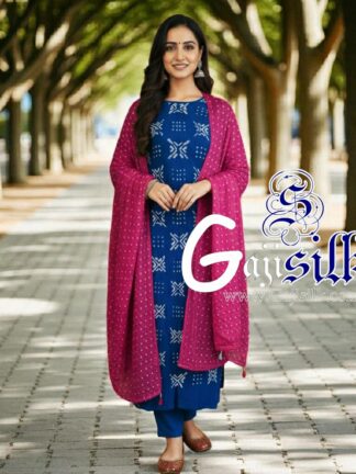Blue Pink Bandhani Suit Gaji Silk Dress Material Designer