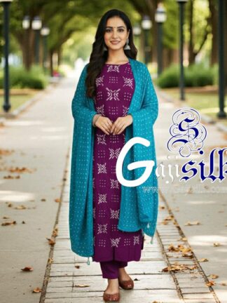 Magenta Sky Bandhani Suit Gaji Silk Dress Material Designer