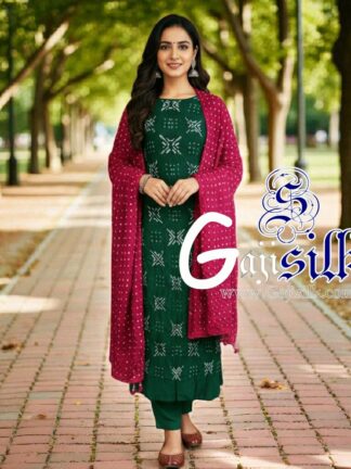Green Rani Pink Bandhani Suit Gaji Silk Dress Material Designer