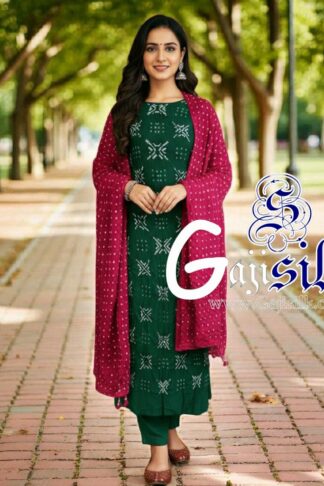 Green Rani Pink Bandhani Suit Gaji Silk Dress Material Designer