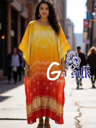 Sunrise Bandhani Kaftan Pure Gaji Silk Arfat Khatri Designer