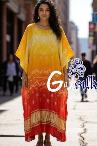 Sunrise Bandhani Kaftan Pure Gaji Silk Arfat Khatri Designer