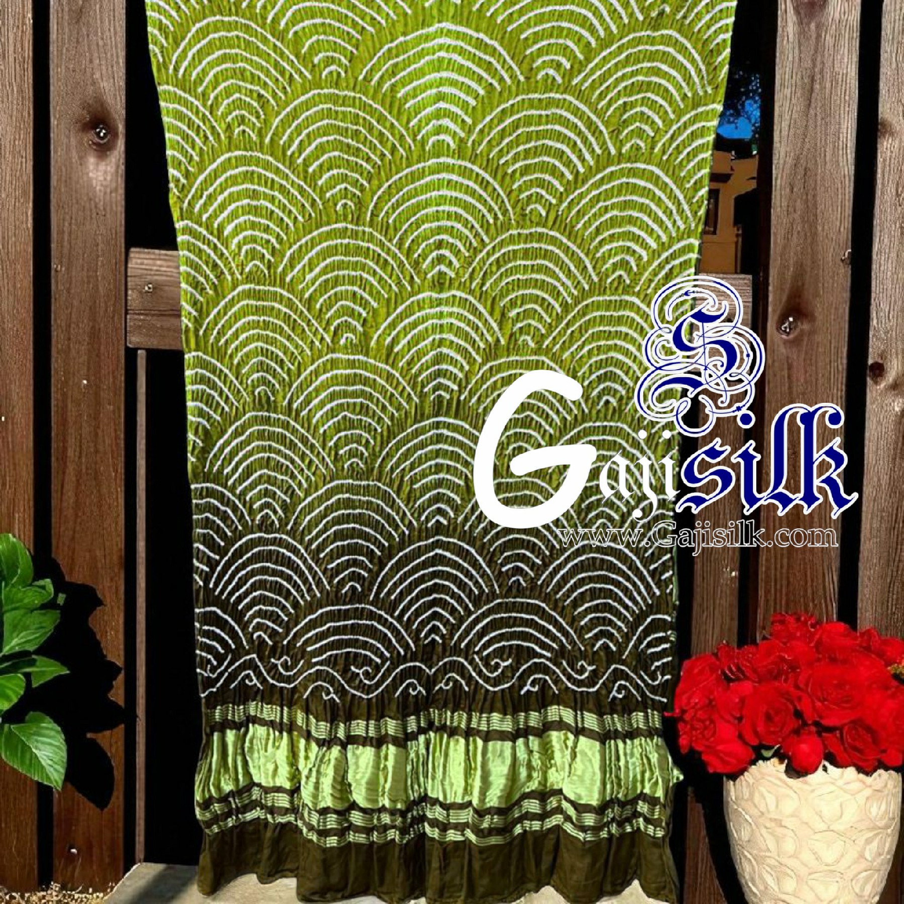 Mehndi Chatni Bandhani Dupatta Wifi Design Pure GajiSilk