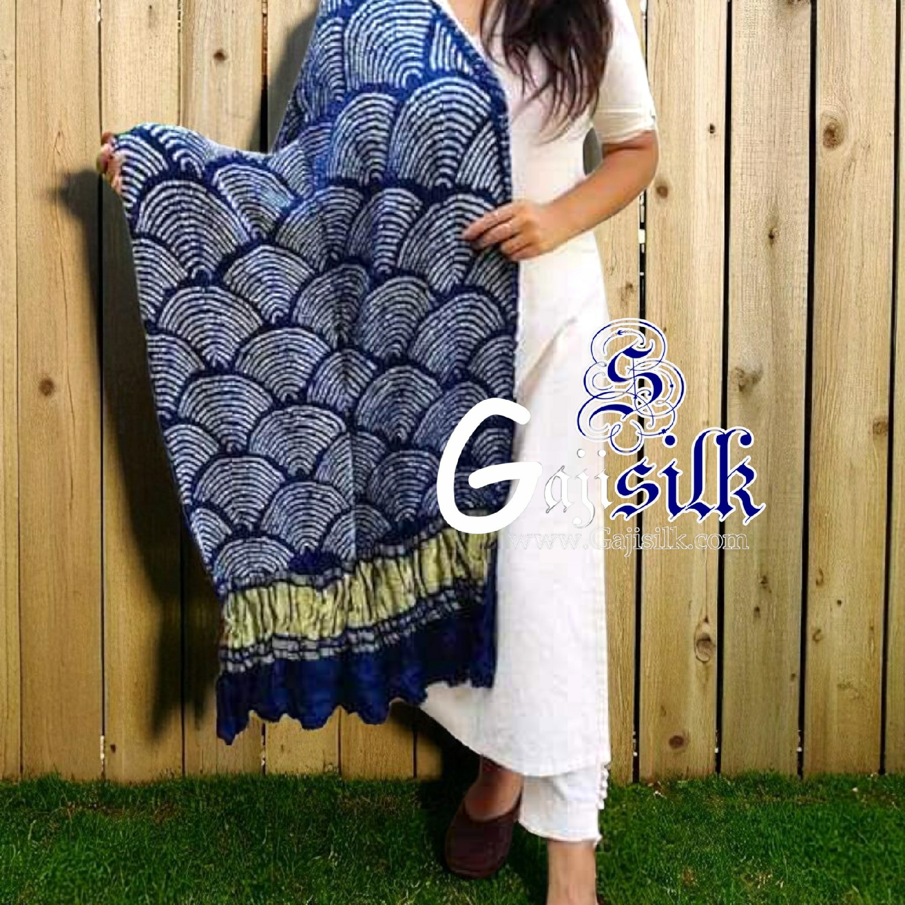 Navy Bandhani Dupatta Wifi Design Pure GajiSilk