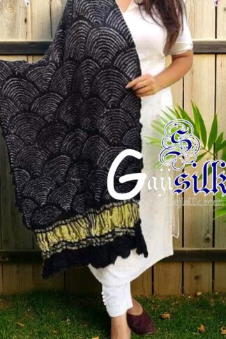 Black Bandhani Dupatta Wifi Design Pure GajiSilk
