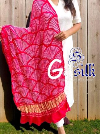 Pink Bandhani Dupatta Wifi Design Pure GajiSilk