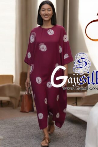 Magenta Big Bandhani Bandhej Kaftan Gaji Silk