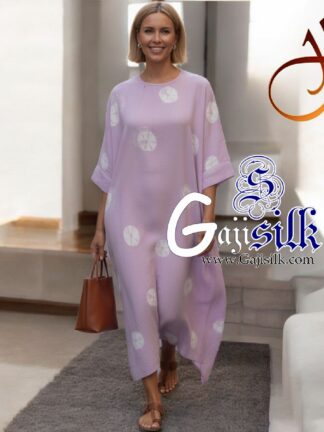 Pastel Lovender Big Bandhani Bandhej Kaftan Gaji Silk