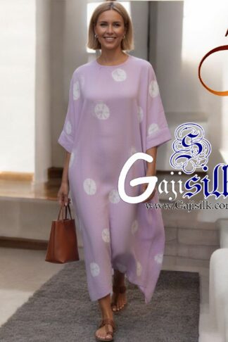 Pastel Lovender Big Bandhani Bandhej Kaftan Gaji Silk