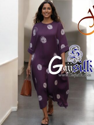 Purple Big Bandhani Bandhej Kaftan Gaji Silk