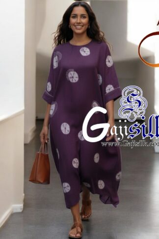 Purple Big Bandhani Bandhej Kaftan Gaji Silk