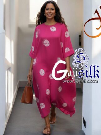 Pink Big Bandhani Bandhej Kaftan Gaji Silk