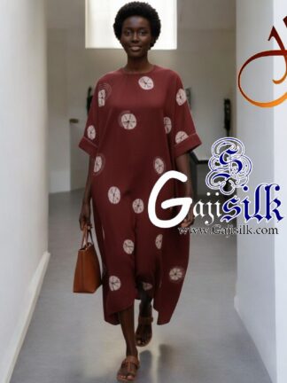Marron Big Bandhani Bandhej Kaftan Gaji Silk