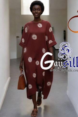 Marron Big Bandhani Bandhej Kaftan Gaji Silk