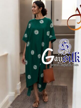 Green Big Bandhani Bandhej Kaftan Gaji Silk