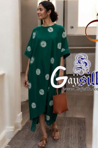 Green Big Bandhani Bandhej Kaftan Gaji Silk