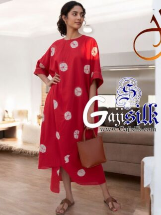 Red Big Bandhani Bandhej Kaftan Gaji Silk