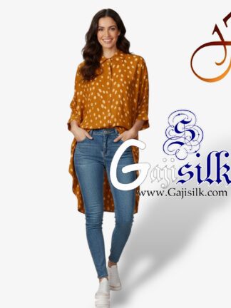 Rust Bandhej Up and Down Oversized Women's Shirt