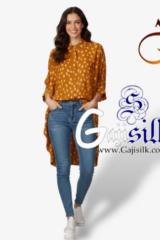 Rust Bandhej Up and Down Oversized Women's Shirt