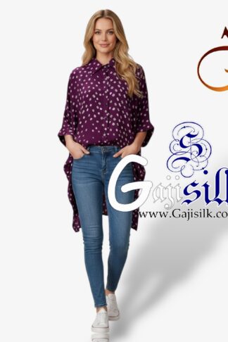 Dark Magenta Bandhej Up and Down Oversized Women's Shirt