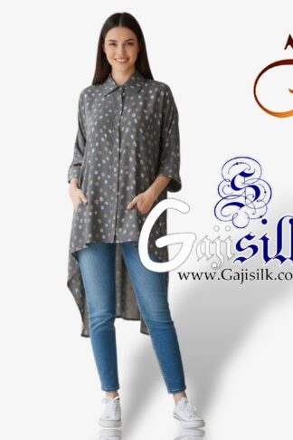 Grey Bandhej Up and Down Oversized Women's Shirt