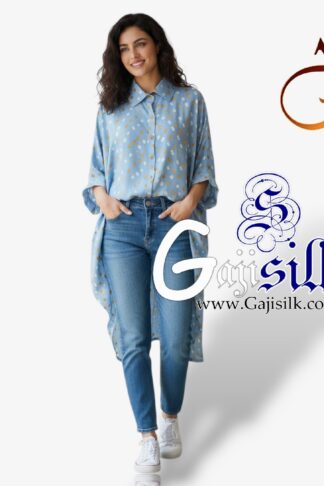 Pastel Blue Bandhej Up and Down Oversized Women's Shirt
