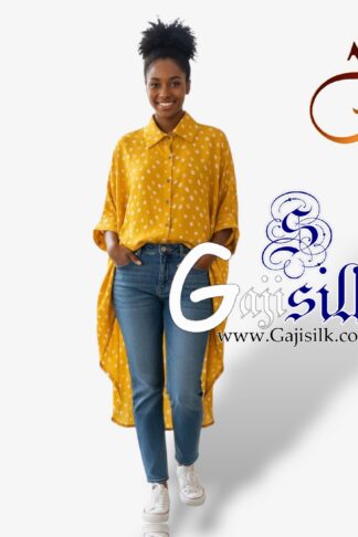 Yellow Bandhej Up and Down Oversized Women's Shirt