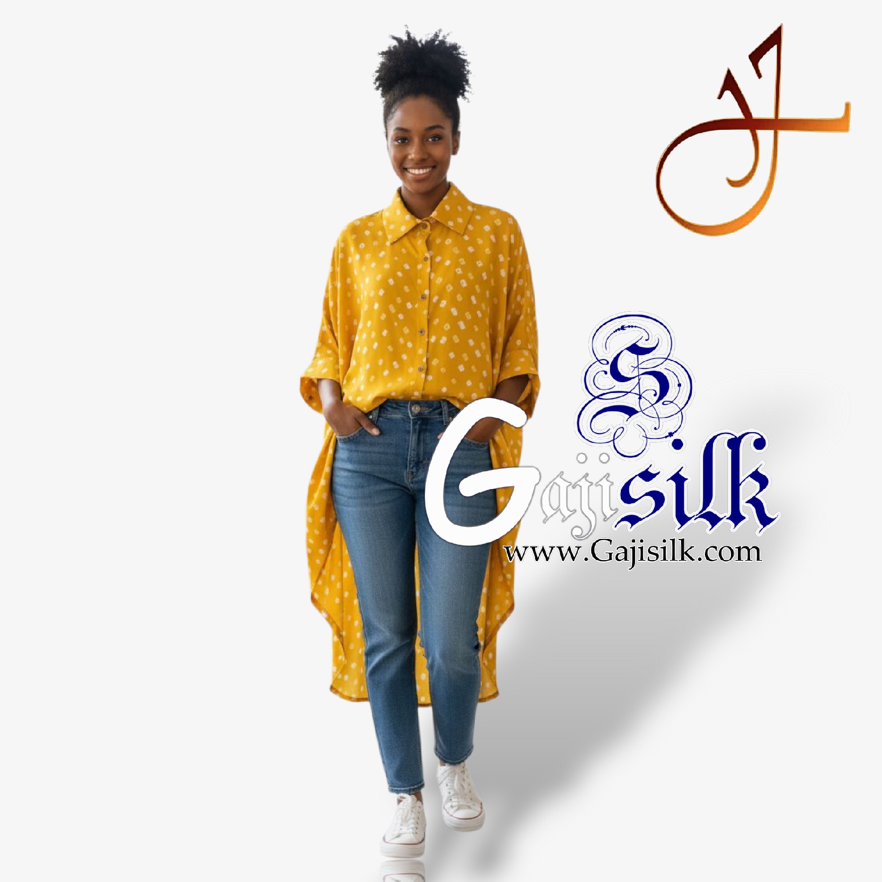 Yellow Bandhej Up and Down Oversized Women's Shirt