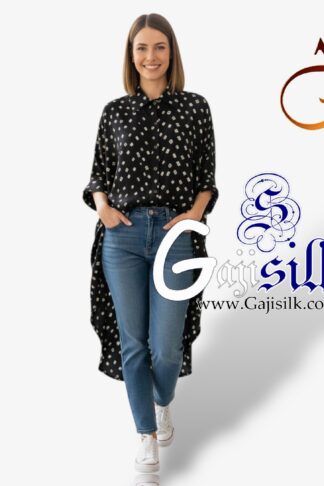 Black Bandhej Up and Down Oversized Women's Shirt