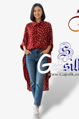 Blood Red Bandhej Up and Down Oversized Women's Shirt