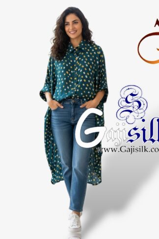 Peacock Blue Bandhej Up and Down Oversized Women's Shirt