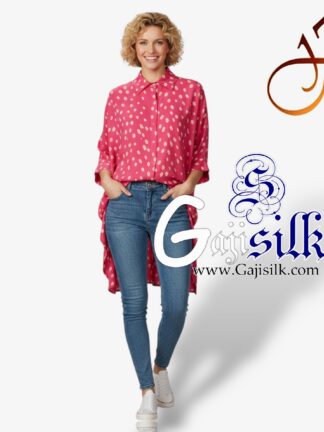 Pink Bandhej Up and Down Oversized Women's Shirt