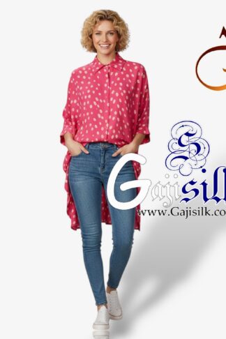 Pink Bandhej Up and Down Oversized Women's Shirt