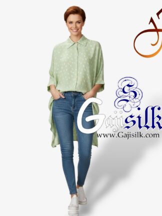 Pastel Green Bandhej Up and Down Oversized Women's Shirt