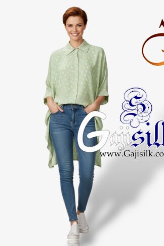 Pastel Green Bandhej Up and Down Oversized Women's Shirt