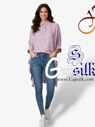Pastel Lavender Bandhej Up and Down Oversized Women's Shirt