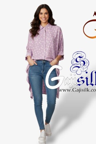 Pastel Lavender Bandhej Up and Down Oversized Women's Shirt