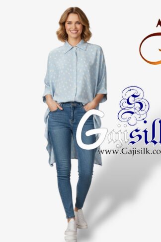 Pastel Sky Bandhej Up and Down Oversized Women's Shirt