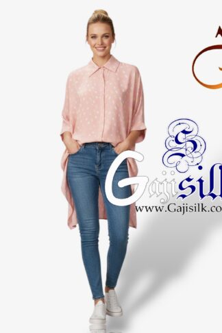 Pastel Pink Bandhej Up and Down Oversized Women's Shirt