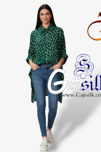 Green Bandhej Up and Down Oversized Women's Shirt